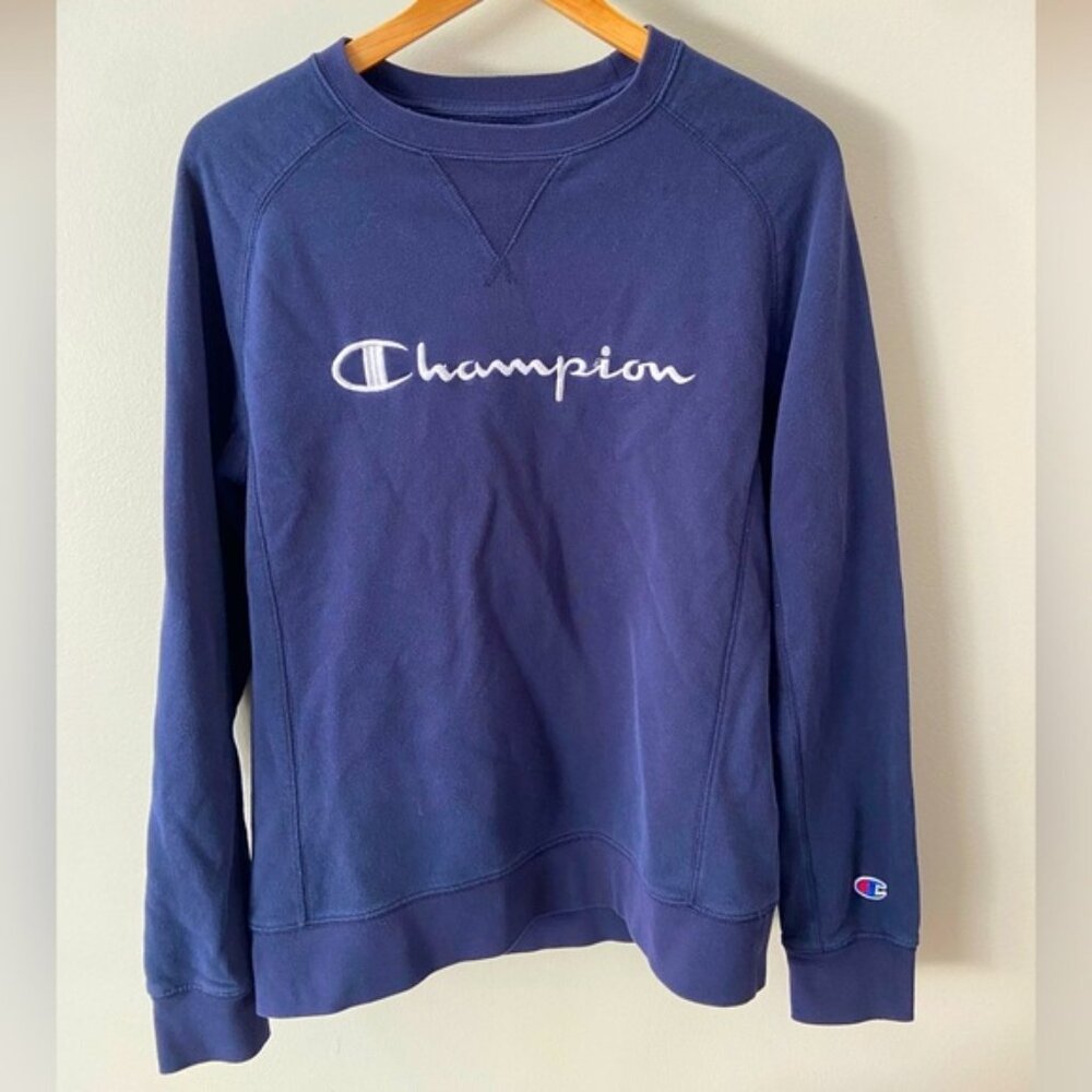 Unisex Navy Blue White Champion Embroidered Logo Terry Clothe